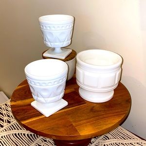 Vintage antique milk glass footed planters lot